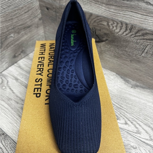 Burudani Women’s Low Chunky Block Heel Square Toe Knit Navy Blue Size 8.5 - Picture 2 of 9